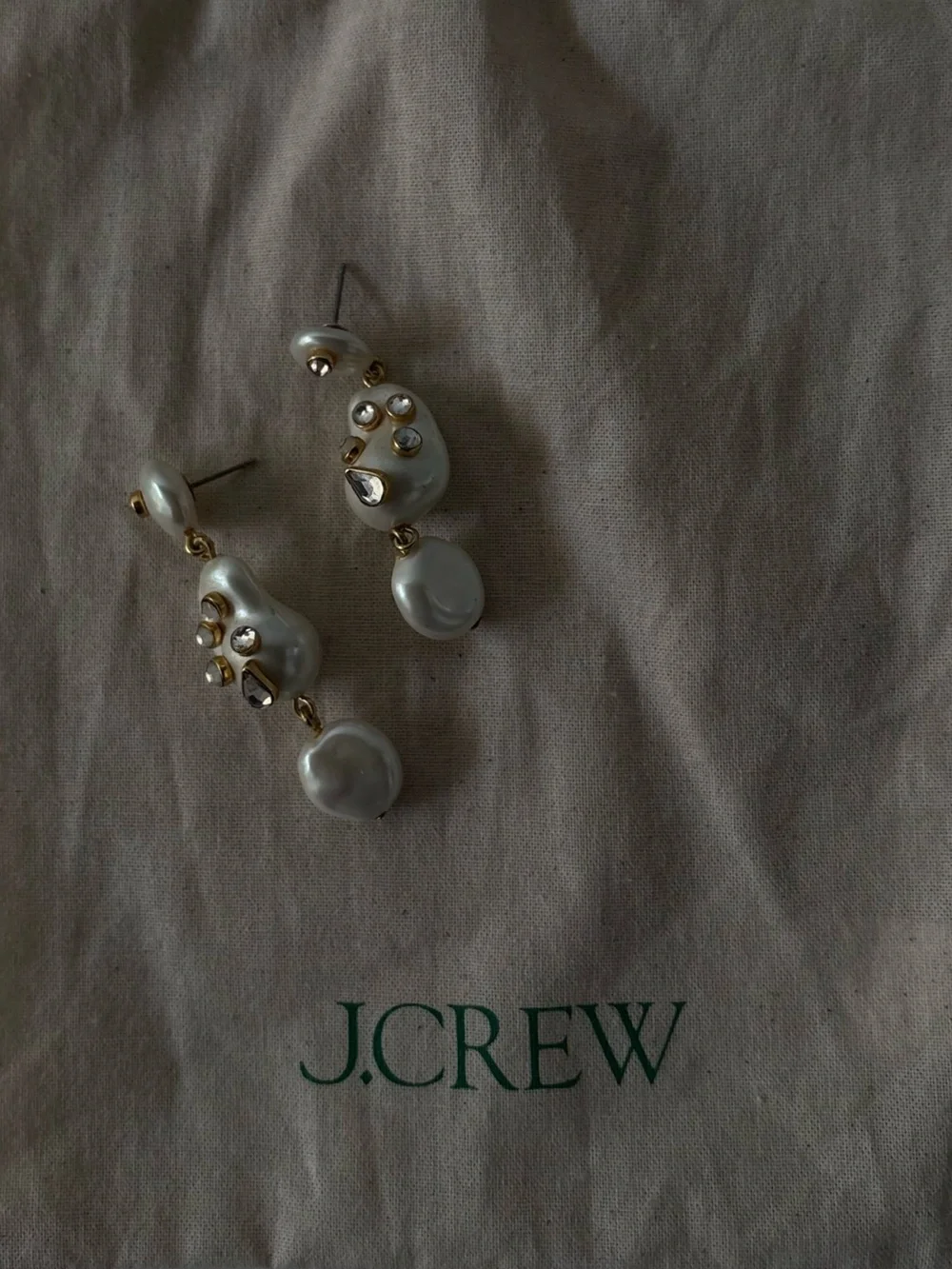 J. Crew Gold and White Pearl Cluster Drop Earrings